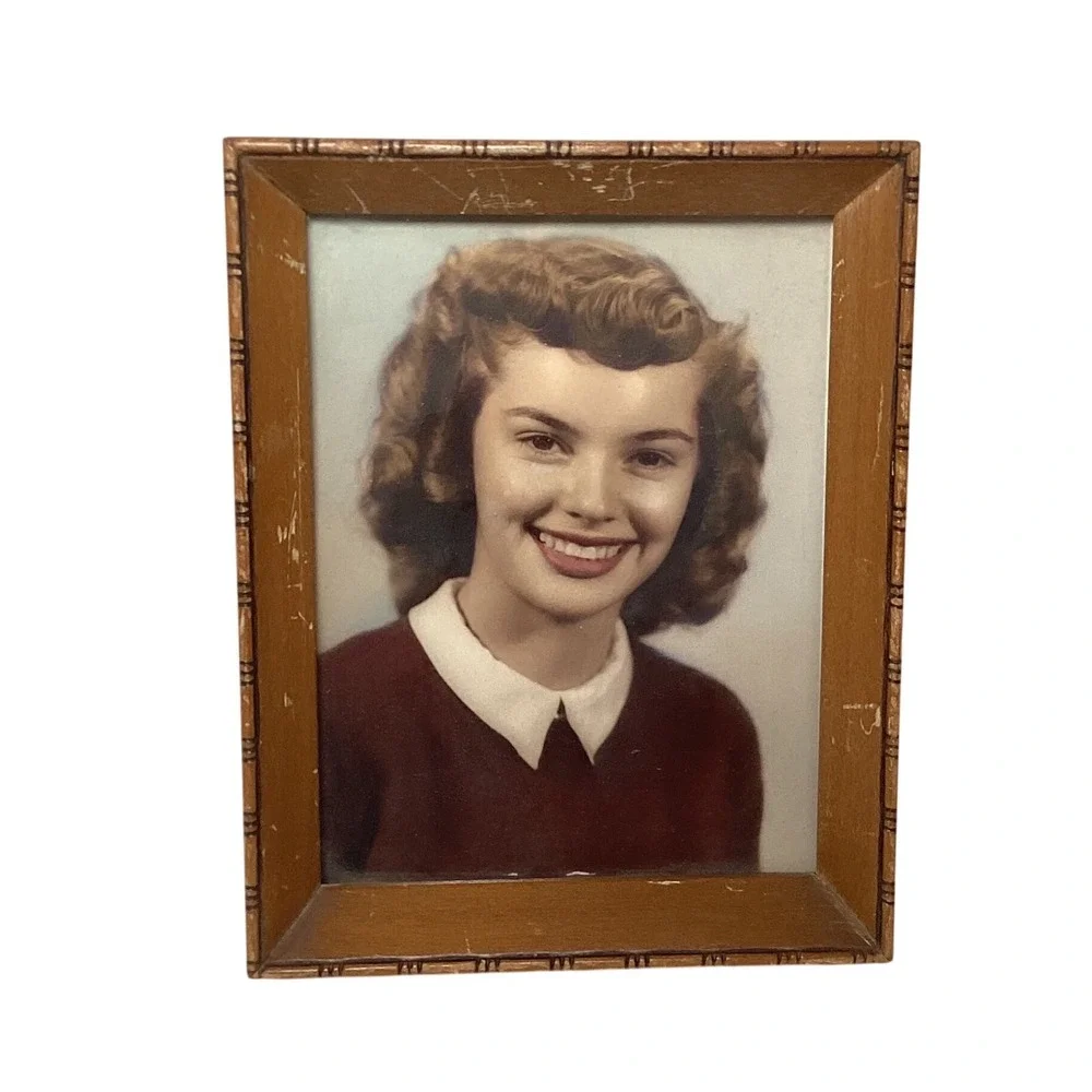 Vintage Small Wood Picture Frame Brown Velvet Easel Back Tabletop Decor 4x5